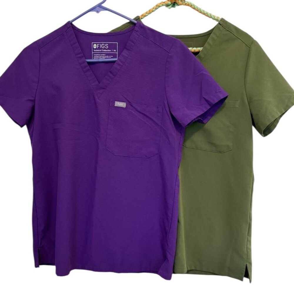 Figs Womens Technical Collection Catarina Scrub Tops Lot 2 Size XS Purple‎ Green